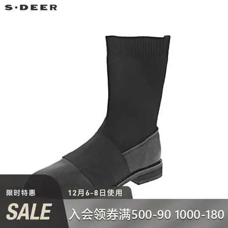 sdeer圣迪奥女时尚休闲创意拼接黑色中筒靴S19383921图片