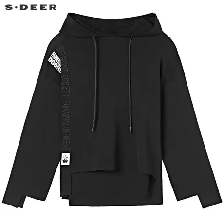 sdeer圣迪奥女装秋季设计风连帽长袖卫衣黑色针织衫外套S19383554图片