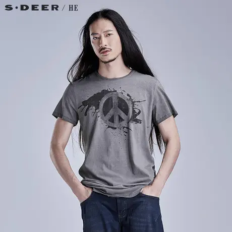 sdeerhe圣迪奥男装个性时尚设计纯棉灰调反战短袖T恤H15270128图片