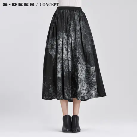 sdeer圣迪奥粗粝视觉印花半身长裙S16381119图片