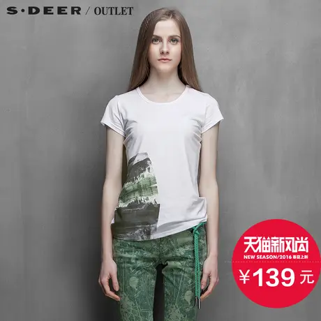 【聚】sdeer圣迪奥女装抽象倒影水墨印花休闲T恤S15280116图片