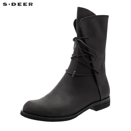sdeersdeer圣迪奥女装设计感酷黑系绳高帮靴S17383931图片