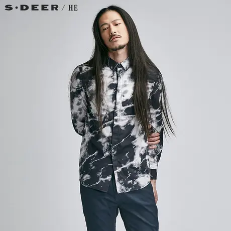 sdeerhe圣迪奥男装潮流个性时尚浸透纹理纯棉长袖衬衫H15370551商品大图