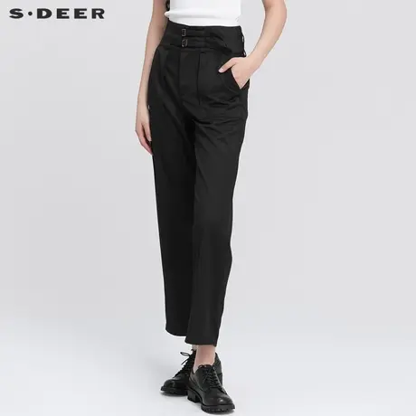 sdeer圣迪奥女装2022新款时尚高腰插袋拼接直筒长裤S22160803图片