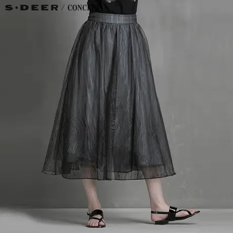 【活动】sdeer圣迪奥女装夏肌理线条感多层印花长裙S15281111图片