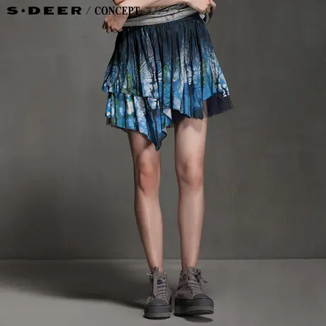 sdeer圣迪奥女印象色彩晕染层次个性半身裙S15281346图片