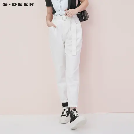 sdeer圣迪奥春季女装时尚干练直筒收腰白色休闲长裤S20180805图片