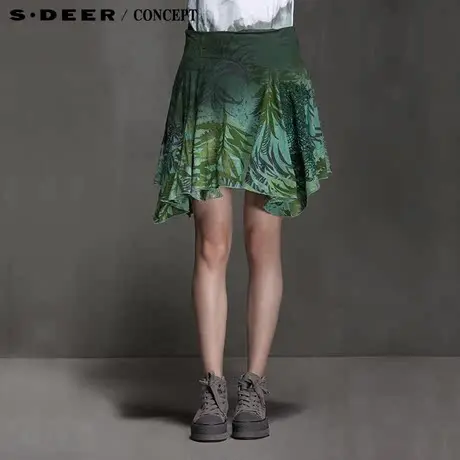 sdeer圣迪奥女装雨林印花不规则摆短裙S15281341图片