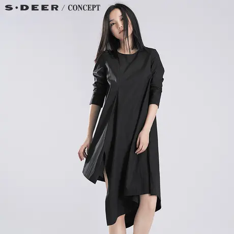 sdeer圣迪奥女装设计感拼接长袖连衣裙S16381234图片