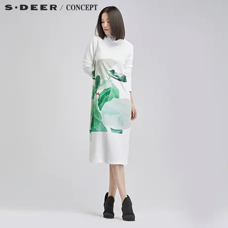 sdeer圣迪奥女装2017冬装肌理感印象主义连衣裙S16481250图片