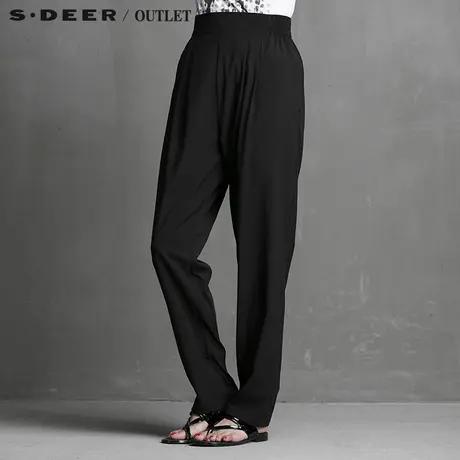 【聚】sdeer圣迪奥女装纯黑宽松都市风气质长裤S15680876商品大图