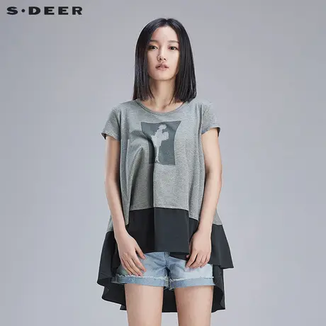 【新品】sdeer圣迪奥女装趣味抽象印花短袖T恤S16280192商品大图