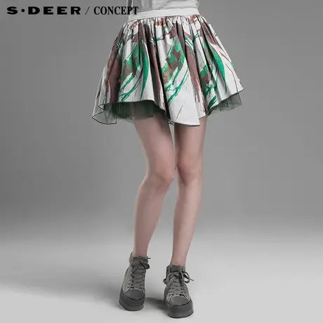 sdeer圣迪奥2017秋装女抽象油画双层半身裙S15181301图片