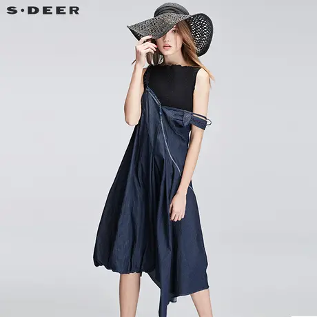 s.deer圣迪奥牛仔连衣裙 设计廓形不对称吊带连衣裙S1728125商品大图