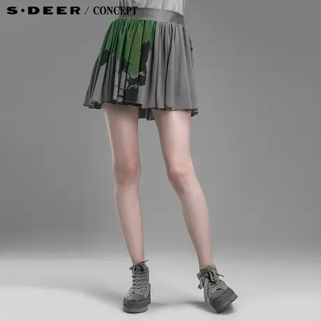 sdeer圣迪奥2017秋装新款女抽象撞色雪纺短裙S15181304图片