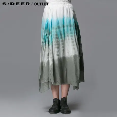 sdeer圣迪奥2014新款夏装女装渐变纯棉扎染半身裙长裙3281160图片