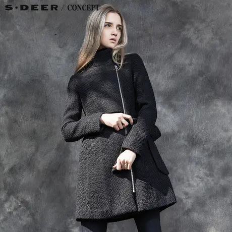 sdeer圣迪奥女装2018冬装肌理质感的凸绣斜襟大衣S15481765图片