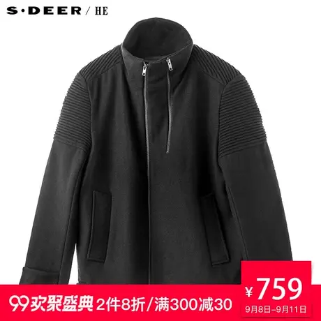 S.Deer/He圣迪奥肌理造型拉链装饰搭扣设计帅气立领棉衣H15472395图片