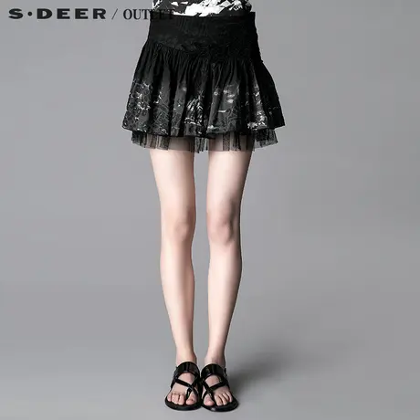 sdeer【上新】圣迪奥女装自由墨象拼接短裙S14281304商品大图
