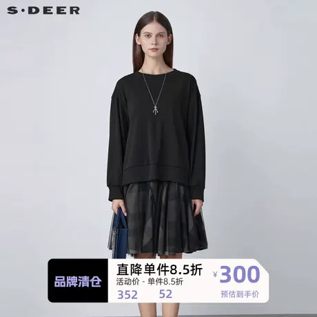 【直播间专属】sdeer圣迪奥格纹网纱针织两件套连衣裙S221Z1219商品大图