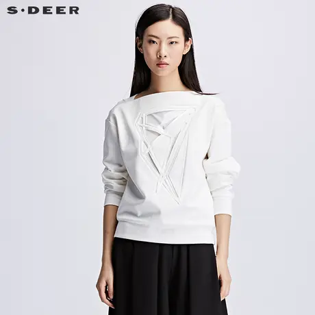 sdeer圣迪奥女装春装现代感热切拼贴纯白上衣S17180276商品大图