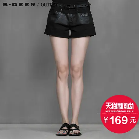s.deer圣迪奥女装夏装融合喷漆涂层牛仔短裤S15280972图片