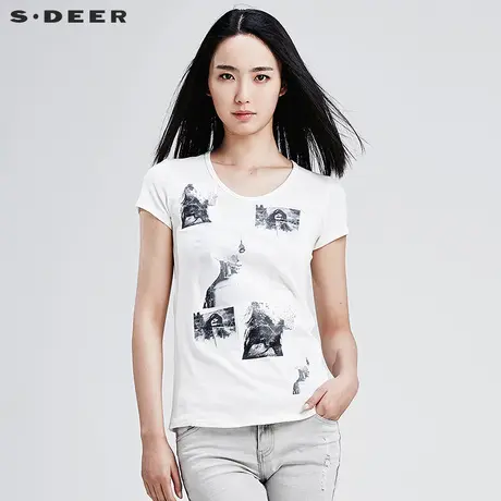 sdeer【新品】圣迪奥女夏庄趣味人物印花短袖T恤S16280121图片