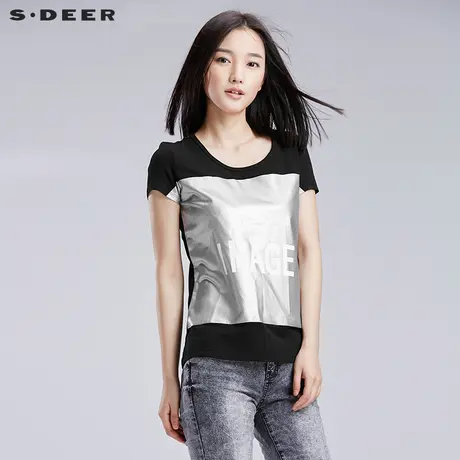 s.deer【新品】圣迪奥女装夏装酷感形态胶印短袖T恤S16280136图片