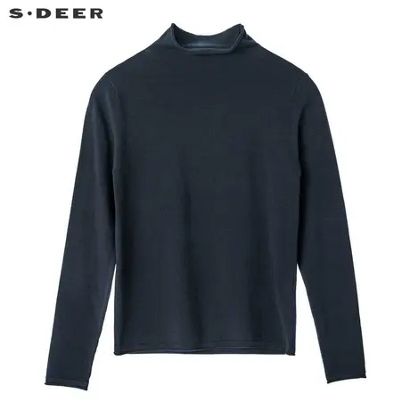 sdeer圣迪奥简约大方自然剪裁卷边边沿时尚半高领针织衫S18463597图片