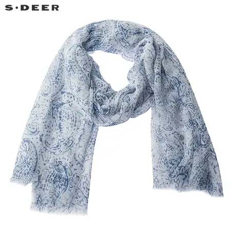 sdeer 圣迪奥 女装蓝白撞色花纹长款围巾S18183725图片