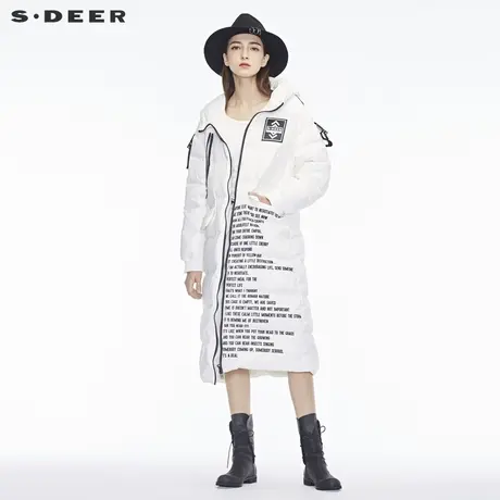 sdeer圣迪奥2018冬装新款撞色字母拉链白色长款羽绒服女S18482465图片