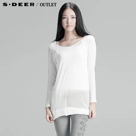 sdeer圣迪奥女装纯设计感拼接两件套长袖T恤3380201图片