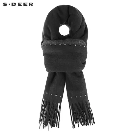sdeer圣迪奥女装冬装新款个性铆钉流苏黑色围巾S21483725图片