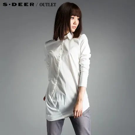 sdeer圣迪奥春装斜襟白色韩版修身衬衫女长袖2380586图片