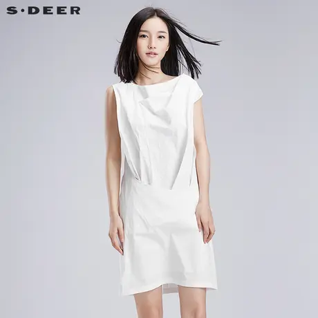 sdeer圣迪奥夏装设计感优雅不对称无袖白色直筒连衣裙女S16281269商品大图