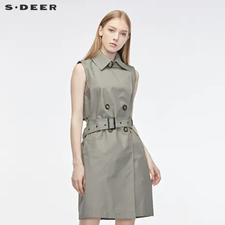 sdeer圣迪奥女时尚个性翻领双排扣收腰无袖纯色马甲S19381602图片