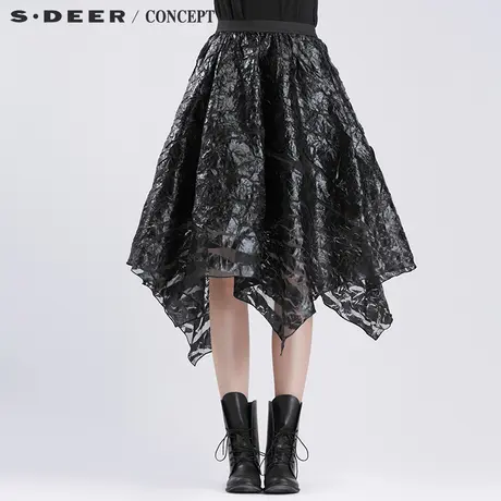 sdeer圣迪奥2018新款女装秋不规则做旧挺括A字半身长裙S16381116图片