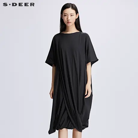 sdeer圣迪奥2019夏装设计感垂坠廓形中长款中袖连衣裙女S17281227图片