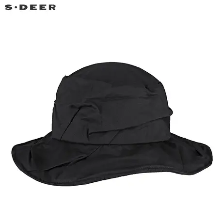 sdeer圣迪奥女装春季时尚褶皱黑色渔夫帽S21183609图片