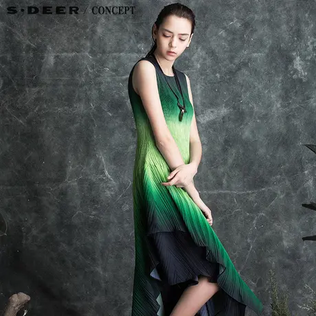 sdeer圣迪奥女装优雅竖褶渐变色调连衣裙S16181240商品大图