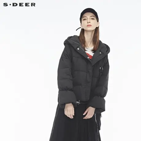 sdeer圣迪奥2018冬装新款时尚外套连帽保暖短款羽绒服女S18482405商品大图