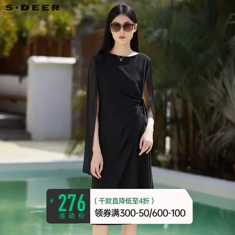 sdeer圣迪奥女装夏季新款长裙不规则垂坠黑色长袖连衣裙S23261229图片