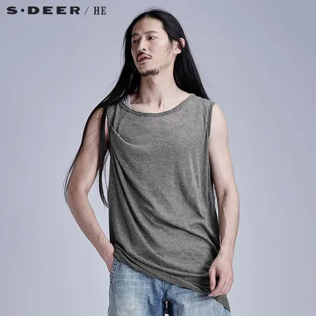 S.Deer/He【惠】 圣迪奥灰调抽线不对称男士两件套背心H14270341商品大图