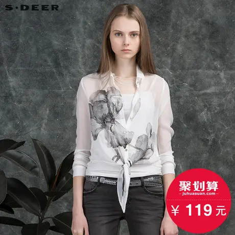 s.deer【商场同款】圣迪奥女装印花短款修身长袖衬衫S16180563图片