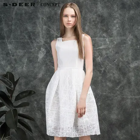 sdeer圣迪奥科技感网格雪纺中长款连衣裙S16181256商品大图
