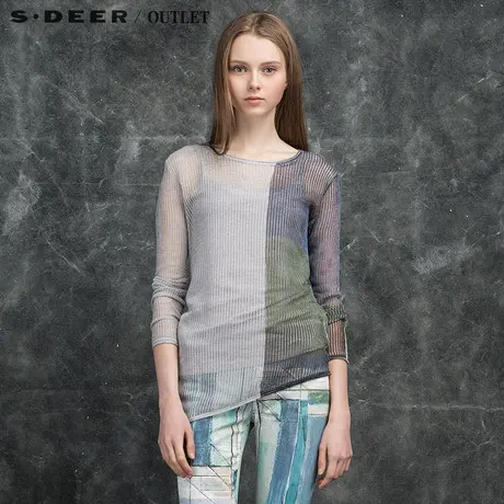 sdeer圣迪奥女装秋装轻薄镂空撞色两件套（针织+吊带）S16183593商品大图