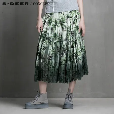 sdeer圣迪奥夏装灰绿渐变印花清新半身裙S15281121图片