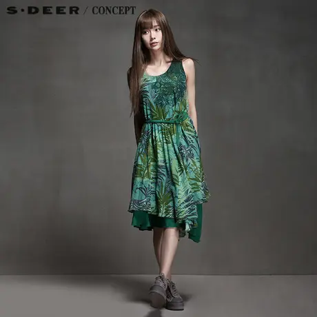sdeer圣迪奥女装雨林印花修身连衣裙S15281249图片