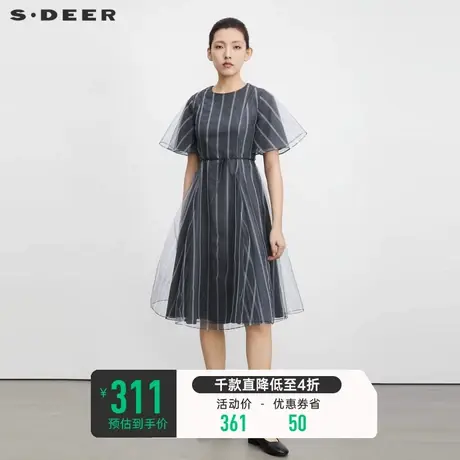 sdeer圣迪奥2023新款裙子女小众设计感气质网纱连衣裙S23261205图片