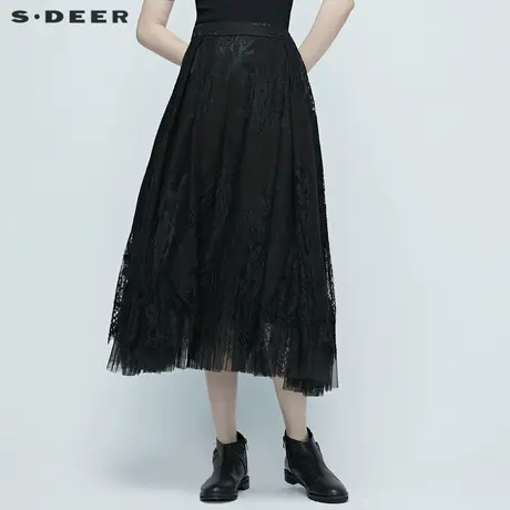 sdeer圣迪奥新品镂空蕾丝拼接长裙S20281118图片